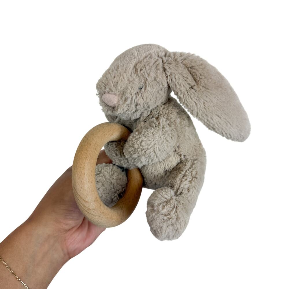 JellyCat Bashful Bunny With Wooden Teether Ring